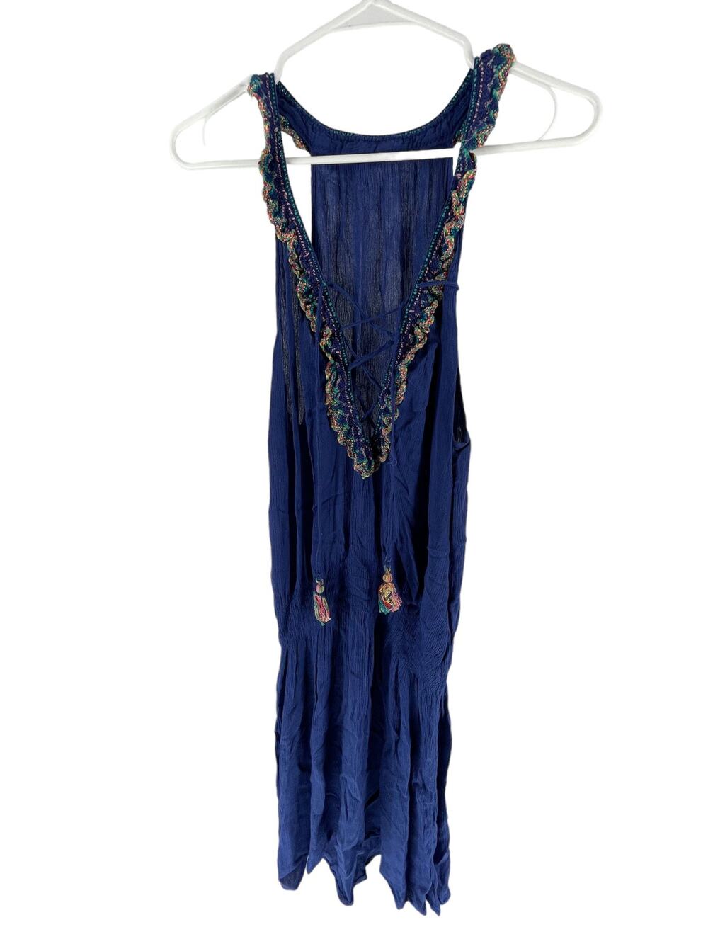 Solid & Striped Sleeveless Navy Blue Lace-Up Tassel Tie Mini Dress Women's